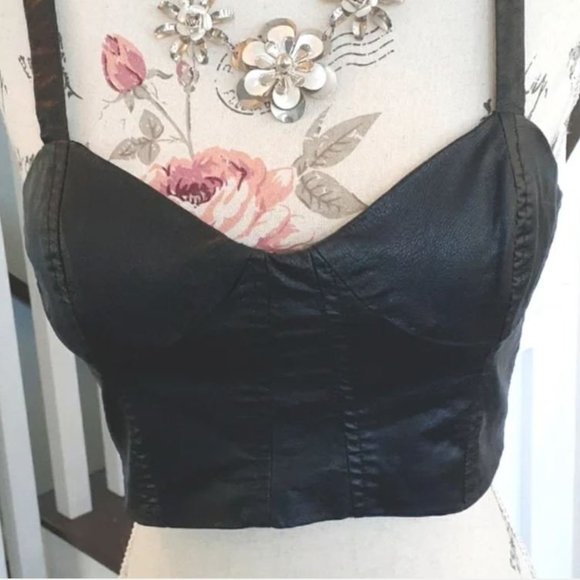 Lucca Couture black pleather bustier crop top 🐱 - Picture 2 of 6
